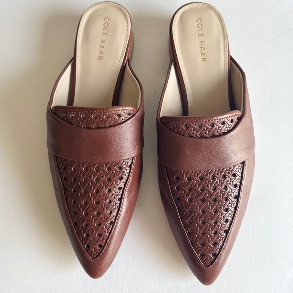 Cole Haan Brown Leather Weaving Point Toe Mules size 5.5 - Picture 6 of 16